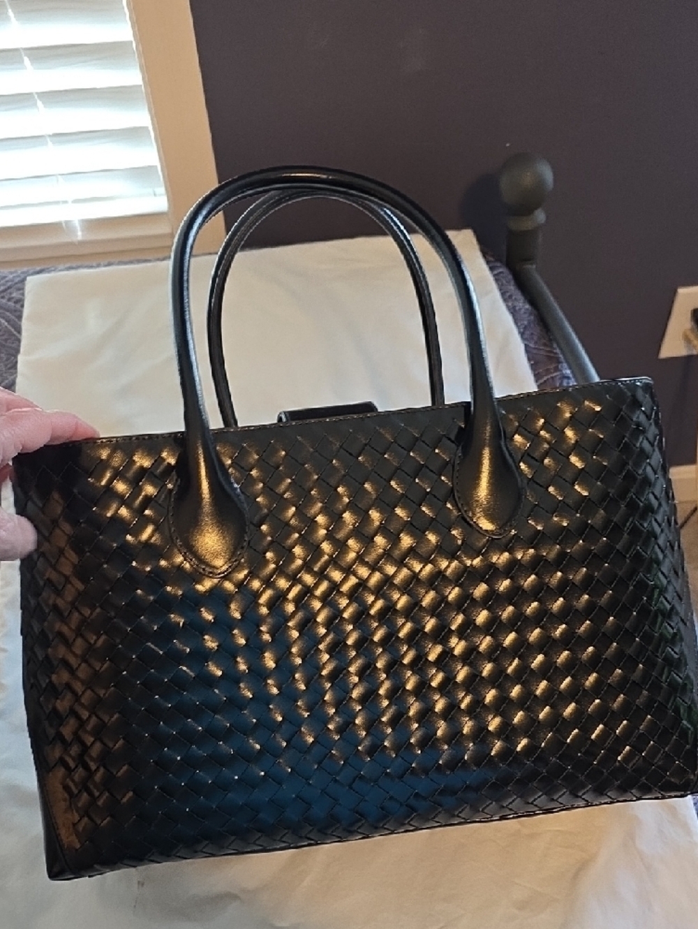 Aspinal Of London Black Patent Woven Leather London Tote Bag - Picture 3 of 10